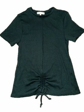 Fitz & Eddie Forest Green Ribbed Short Sleeve Drawstring Top - Women